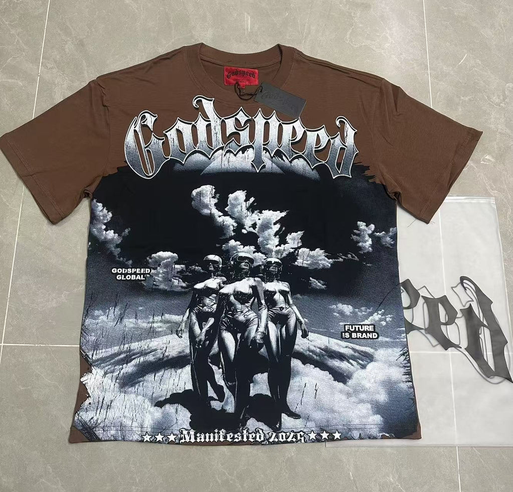 Godspeed Our Future Our Youth Brown Graphic T-Shirt ¡ª front