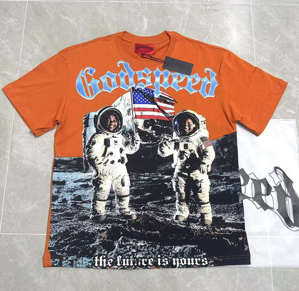 Godspeed Astronaut Flag Graphic T-Shirt - Orange ¡ª front