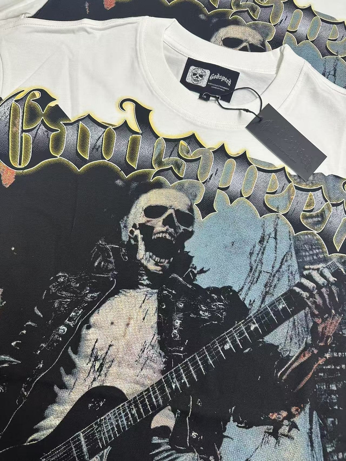 Godspeed Death Before Dishonor Skeleton Guitar Short-Sleeve T-Shirt ¡ª hang_tag