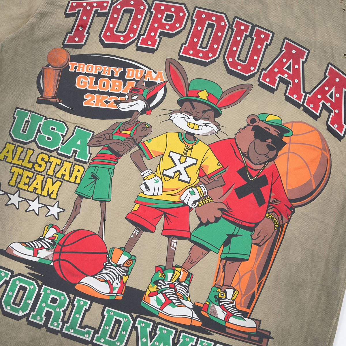 DUAA All Star Basketball Graphic Short-Sleeve T-Shirt - Olive ¡ª detail