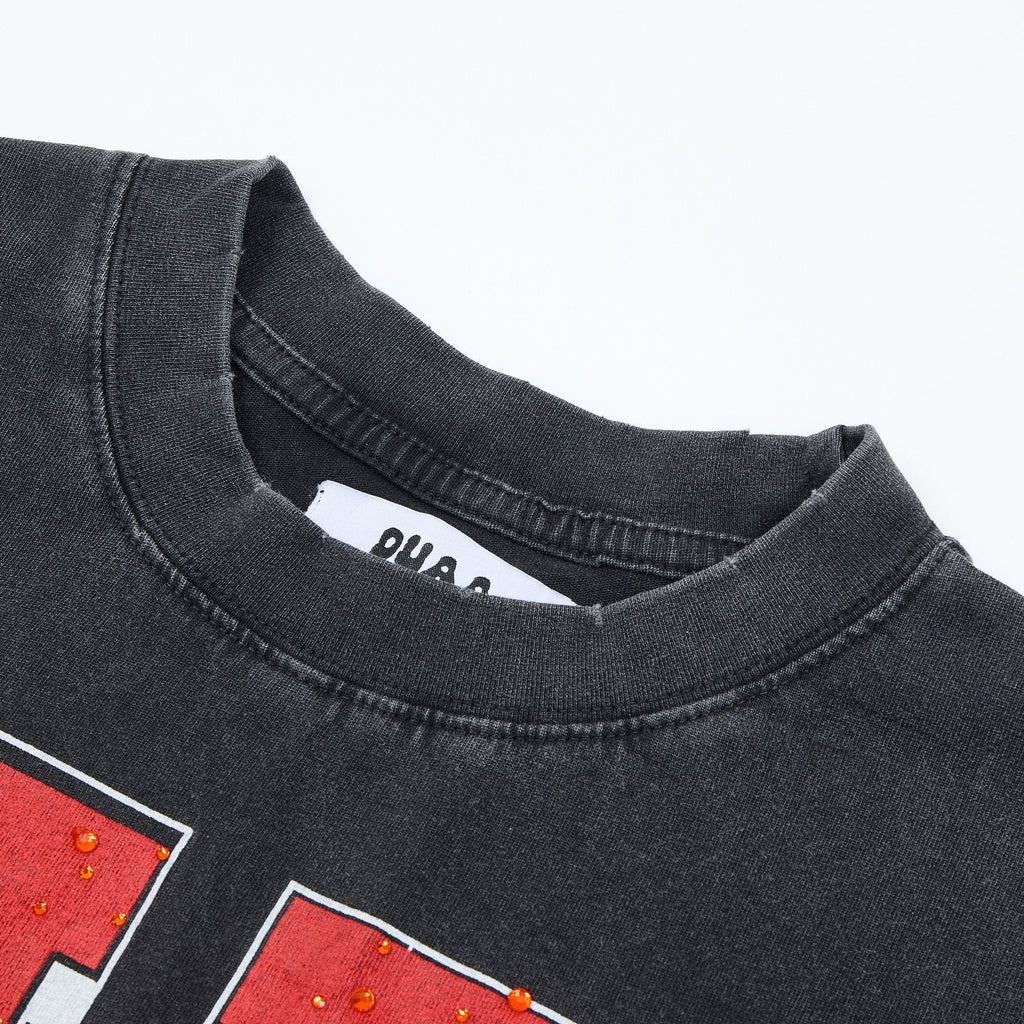 DUAA Black Rhinestone Graphic Short-Sleeve T-Shirt ¡ª neck_label