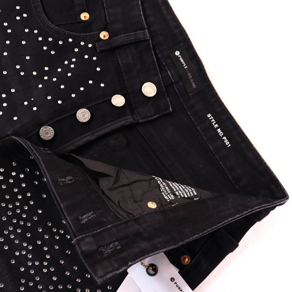 PURPLE Rhinestone Bow Cross Denim Shorts ¡ª detail