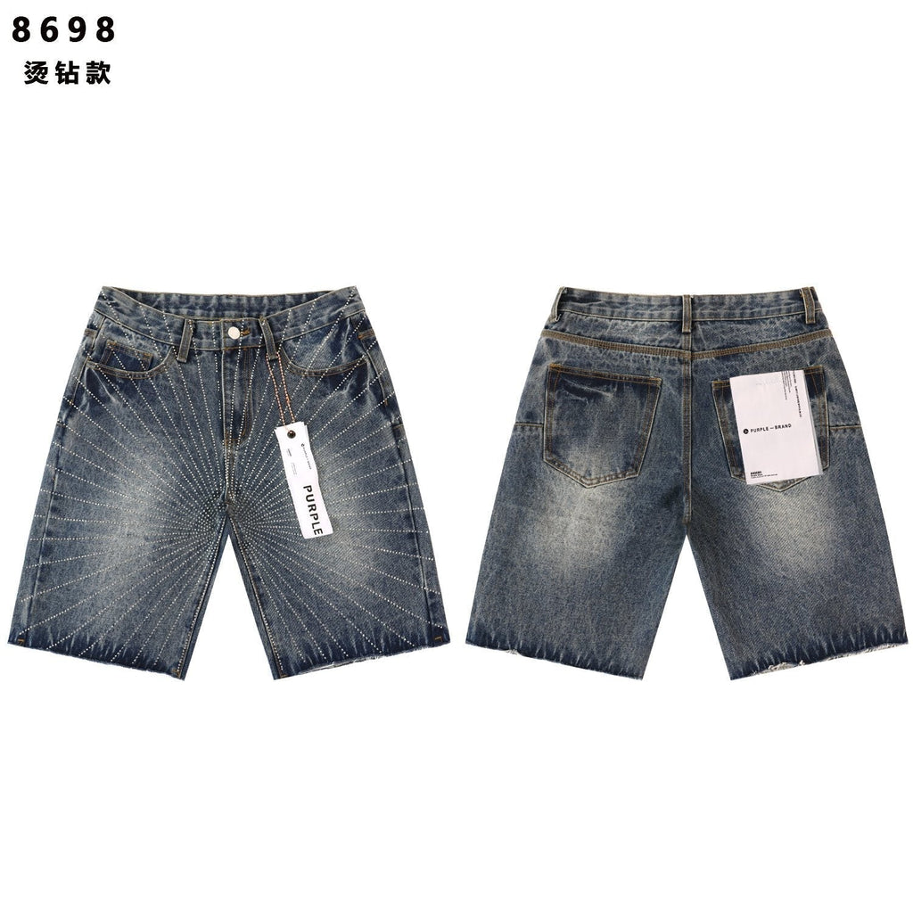 PURPLE Rhinestone Washed Denim Shorts ¡ª hero