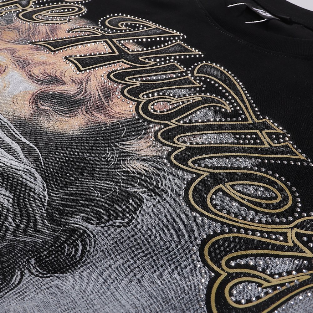 Life Hustlere Praying Angel Rhinestone Graphic T-Shirt ¡ª fabric_closeup