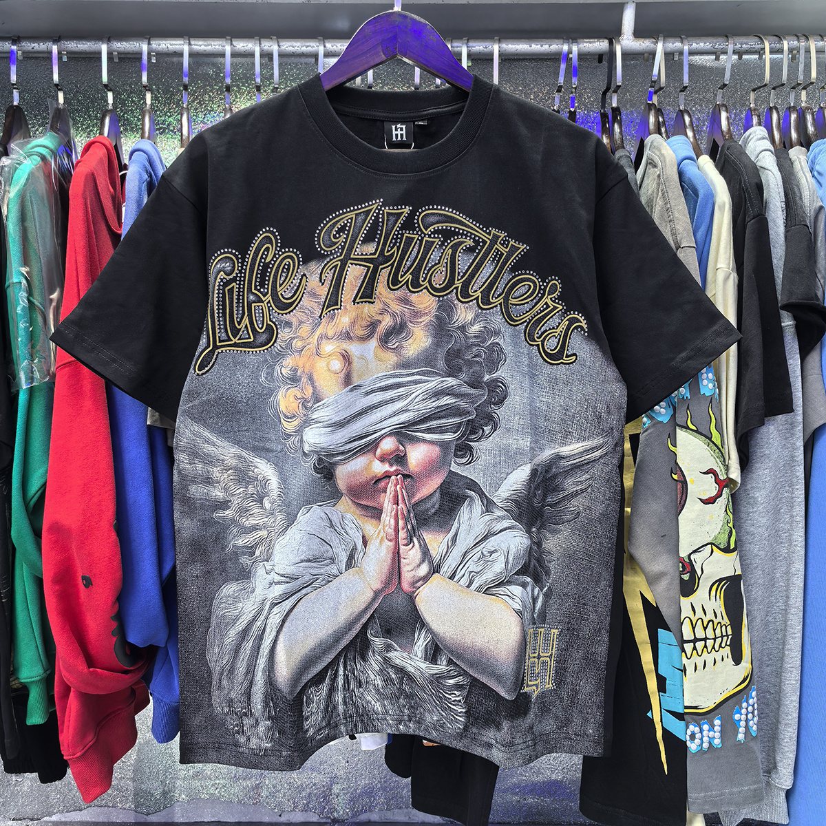 Life Hustlere Praying Angel Rhinestone Graphic T-Shirt ¡ª context