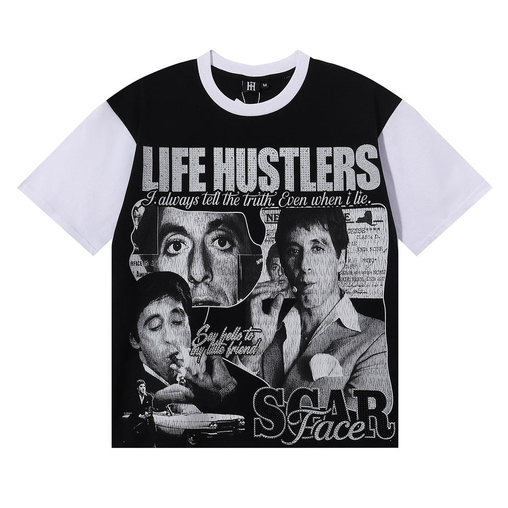 Life Hustlere Scarface Portrait Graphic Color-Block T-Shirt ¡ª hero