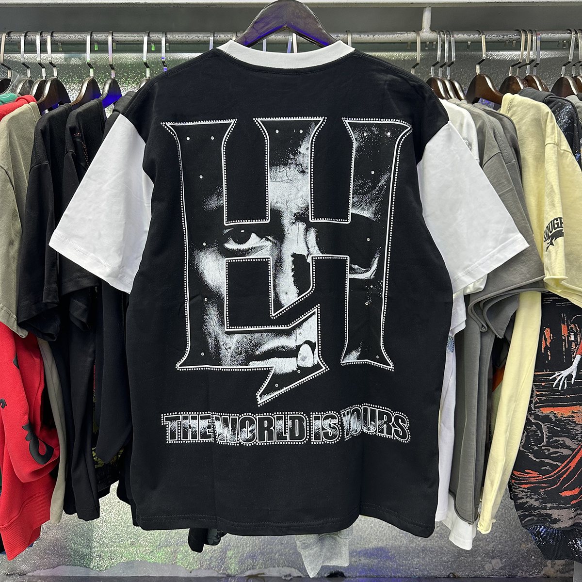 Life Hustlere Scarface Portrait Graphic Color-Block T-Shirt ¡ª context