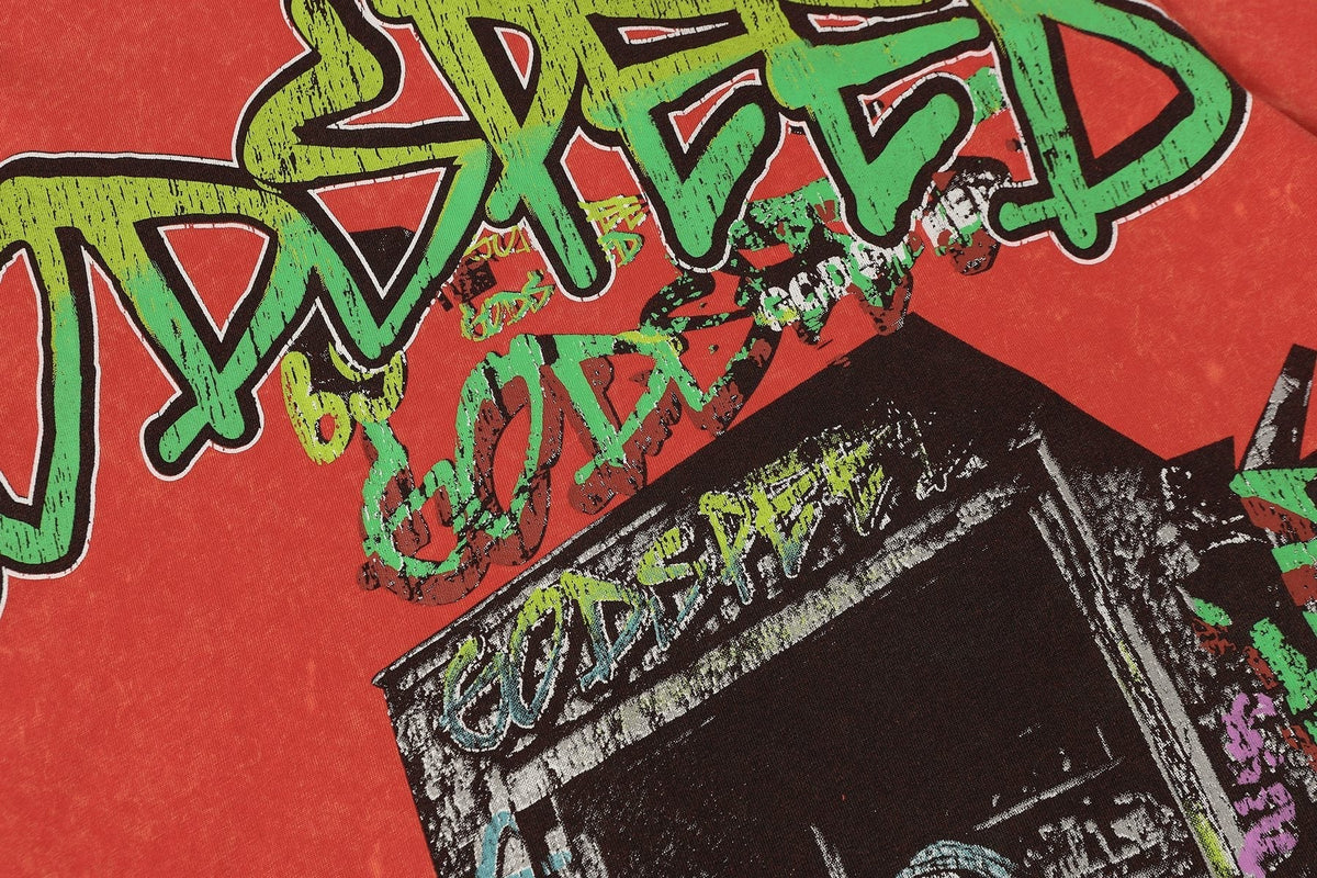 Godspeed Washed Red Skeleton Graphic T-Shirt ¡ª detail