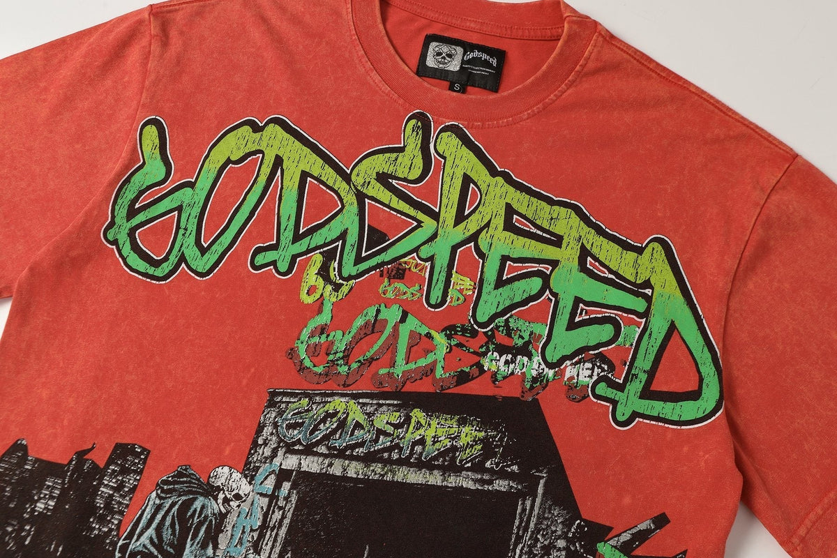 Godspeed Washed Red Skeleton Graphic T-Shirt ¡ª detail