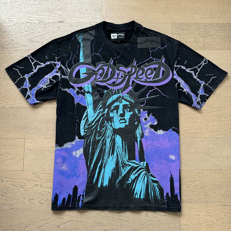 Godspeed Statue and Lightning Graphic T-Shirt ¡ª hero