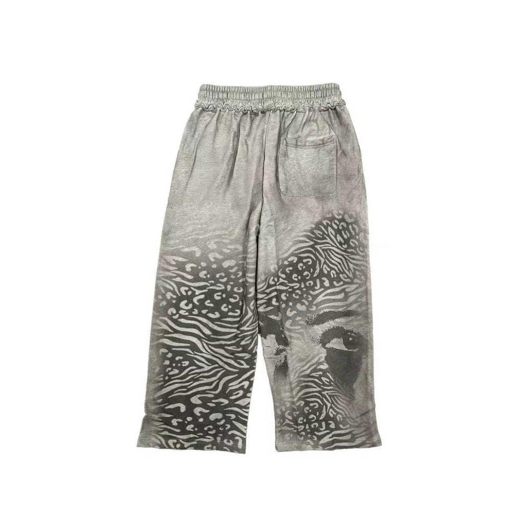 MIXED EMOTION Abstract Face Print Wide-Leg Pants ¡ª back
