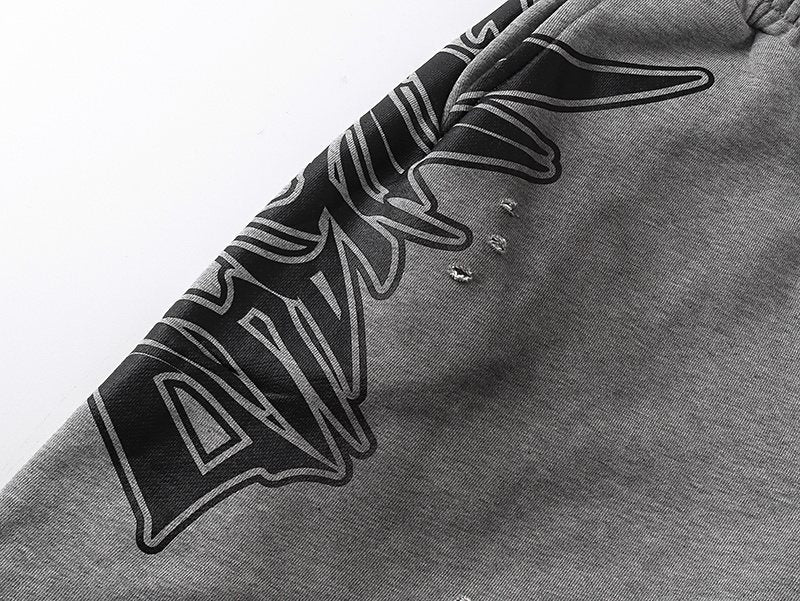 MIXED EMOTION Distressed Side-Graphic Sweat Shorts ¡ª detail