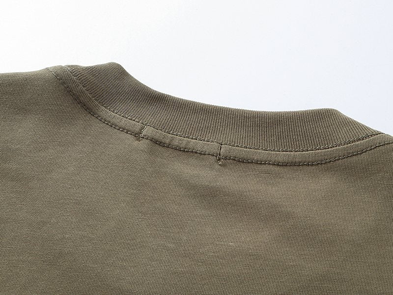 MIXED EMOTION Olive Khaki Front-and-Back Graphic T-Shirt ¡ª detail