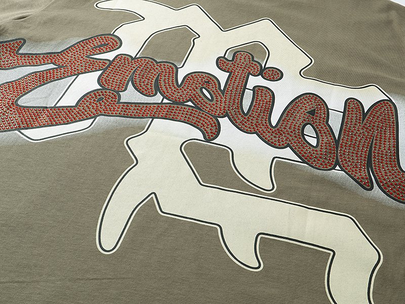 MIXED EMOTION Olive Khaki Front-and-Back Graphic T-Shirt ¡ª detail