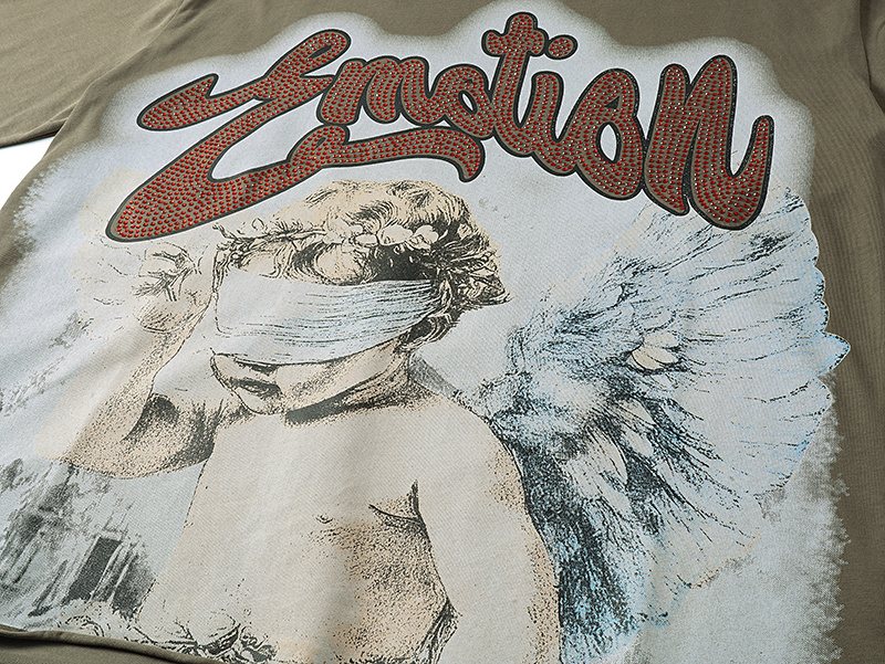 MIXED EMOTION Olive Khaki Front-and-Back Graphic T-Shirt ¡ª detail