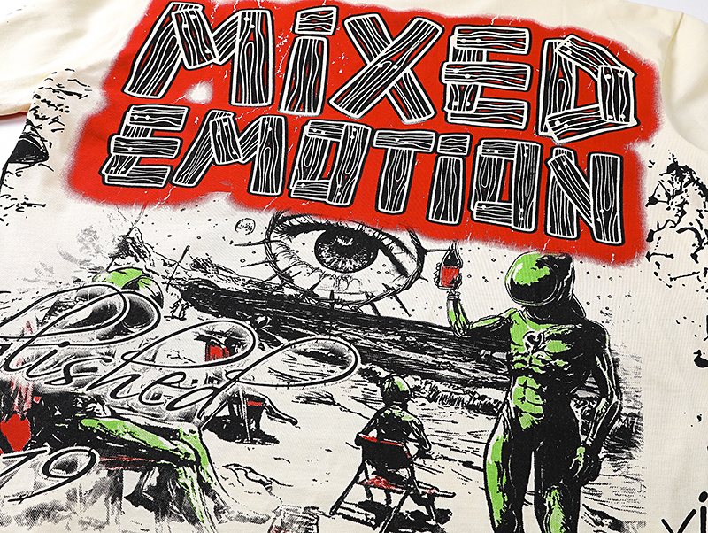 MIXED EMOTION Distressed Graphic Long-Sleeve T-Shirt ¡ª detail