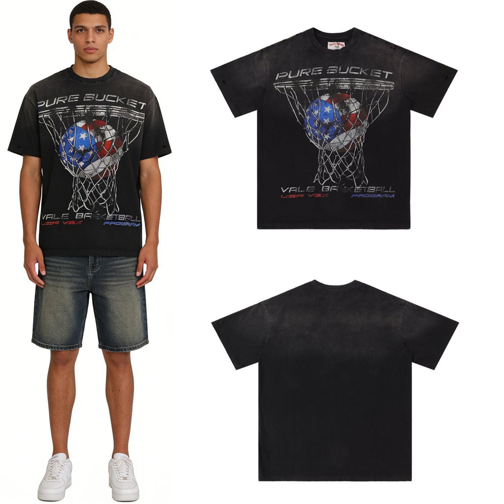 Valley Dreams Washed Black Basketball Graphic T-Shirt ¡ª context