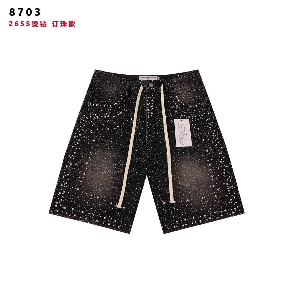 VALE Pearl-Studded Washed Denim Shorts ¡ª hero