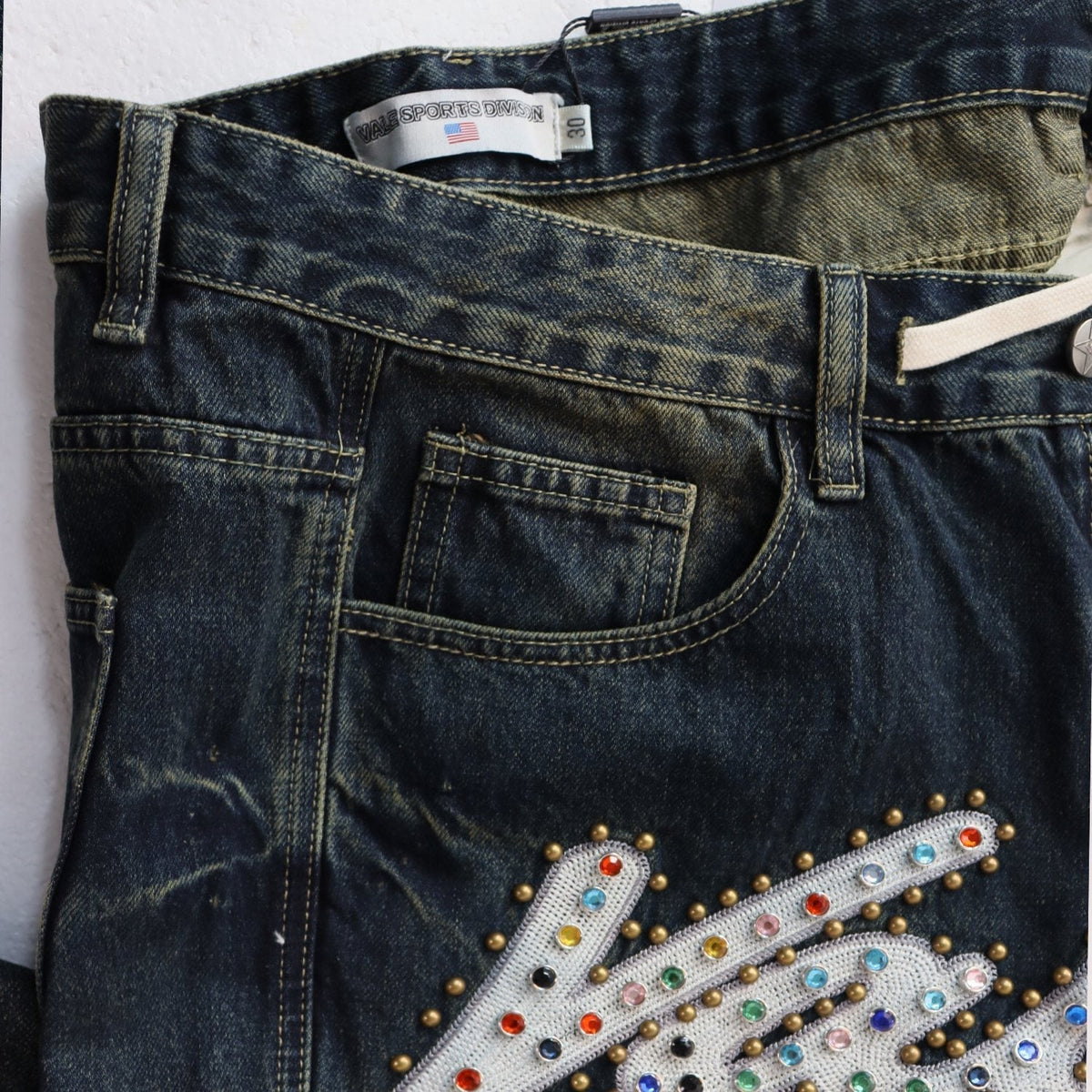 VALE Sports Division Embellished Wide-Leg Jeans ¡ª front