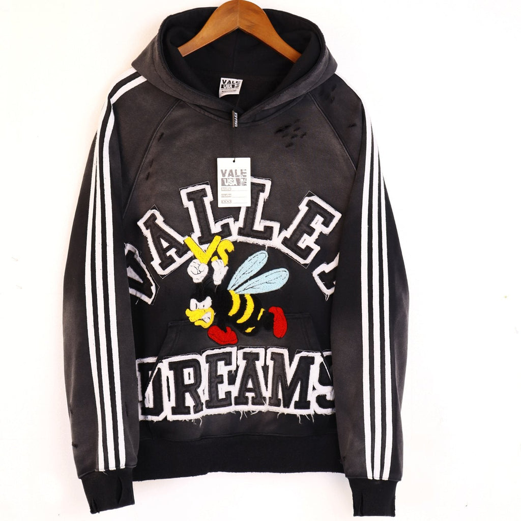 VALE USA Bee Embroidered Striped Hoodie & Sweatpants Set ¡ª front