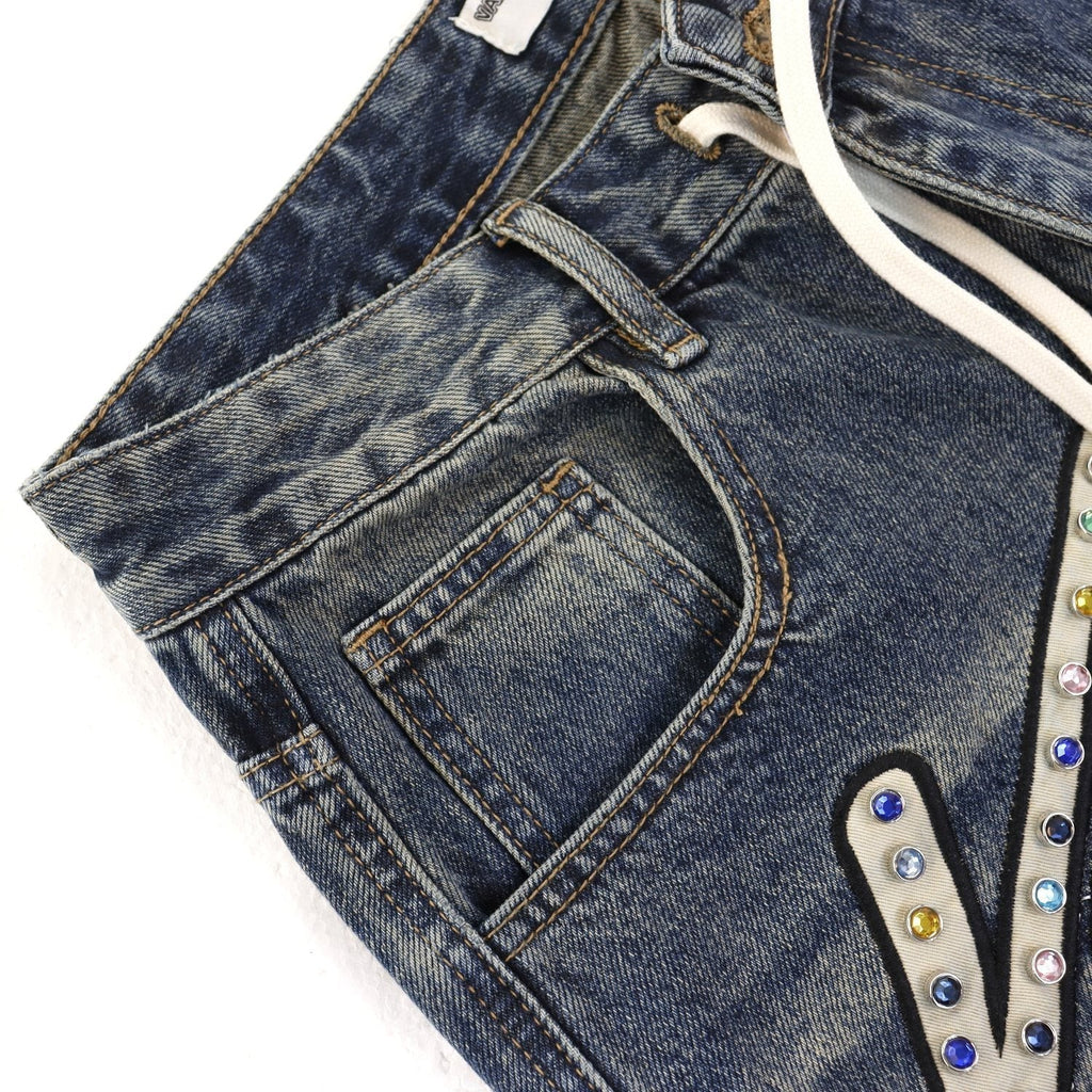 VALE Skittle Graphic Washed Denim Shorts ¡ª detail