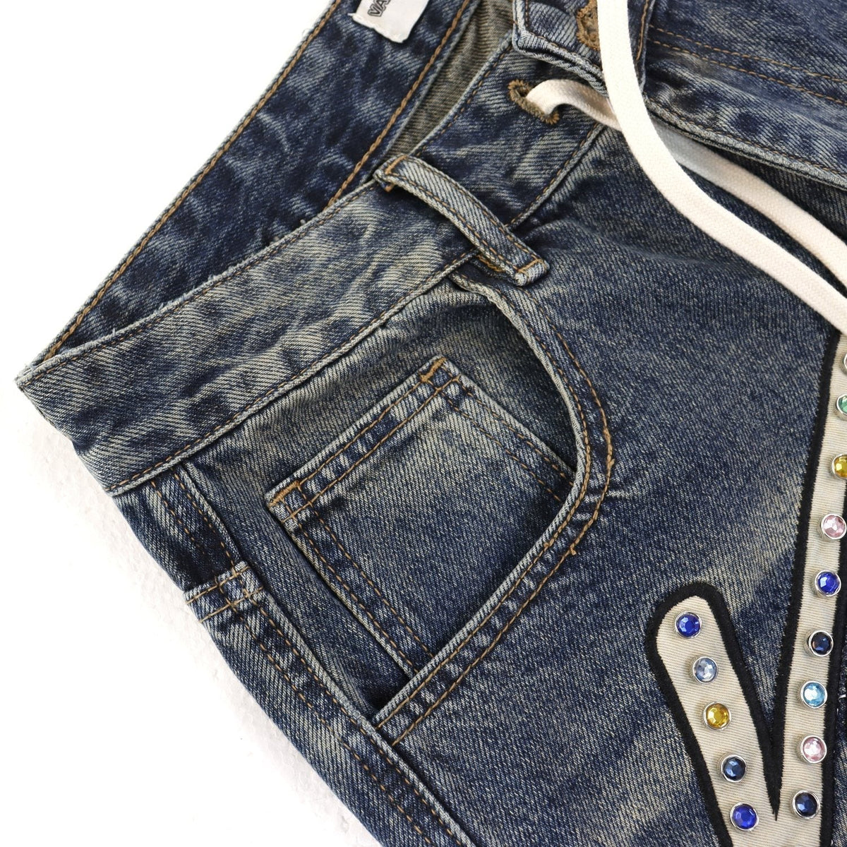 VALE Skittle Graphic Washed Denim Shorts ¡ª detail