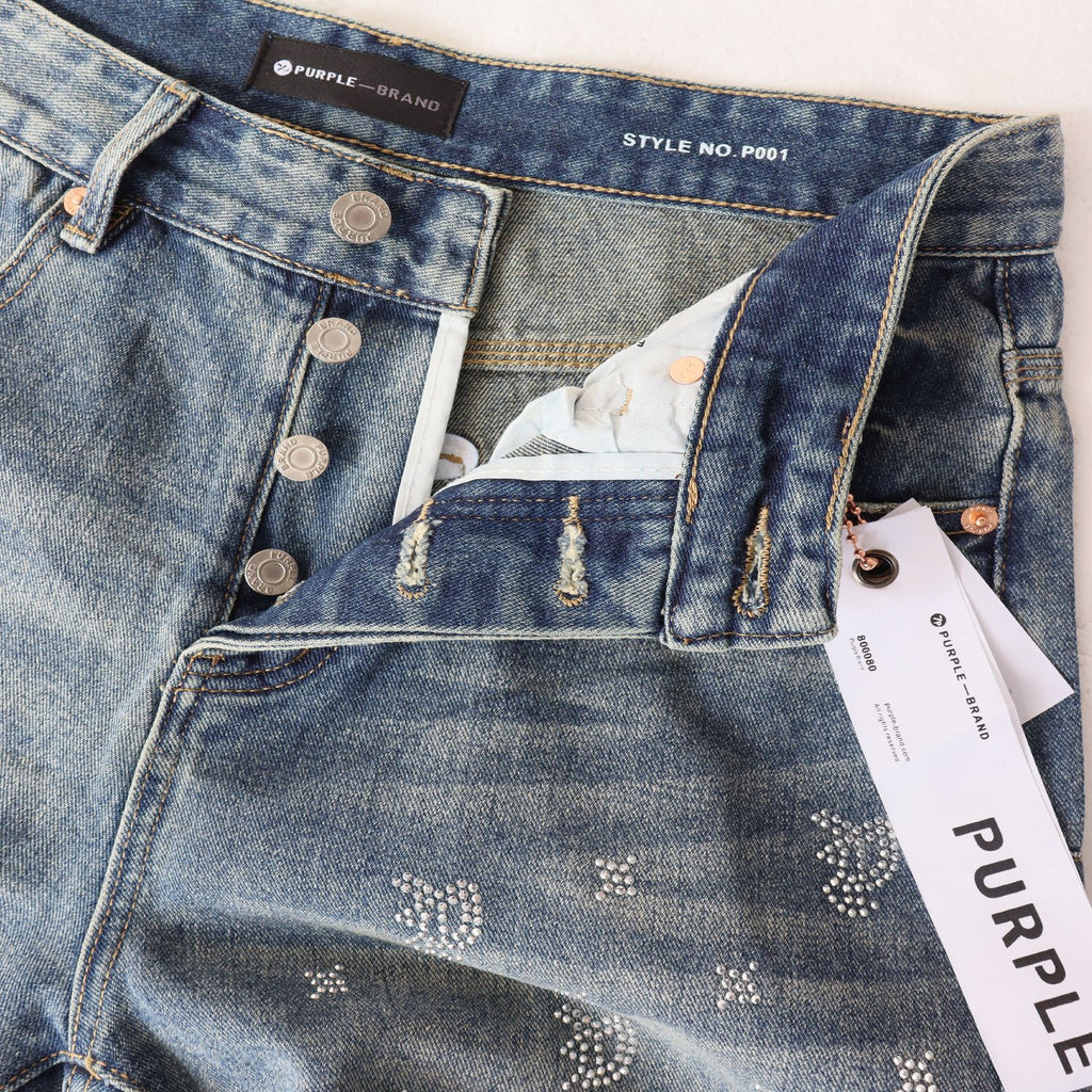 PURPLE Rhinestone Raw-Hem Denim Shorts ¡ª detail