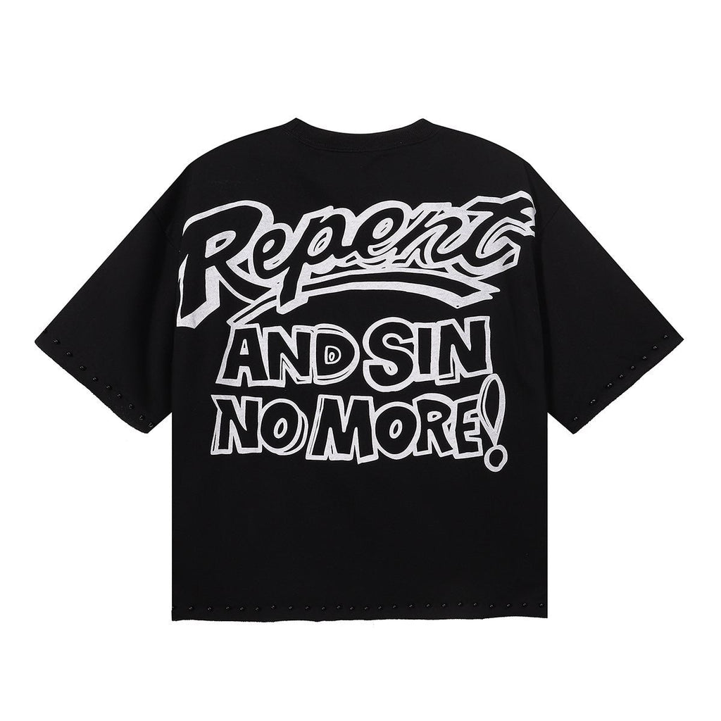 BKYS Revival Repent Skull Rhinestone Cropped T-Shirt ¡ª back
