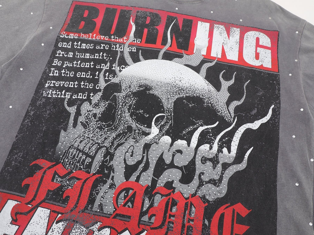 FIRST ROW Burning Flames Cropped Graphic T-Shirt ¡ª detail