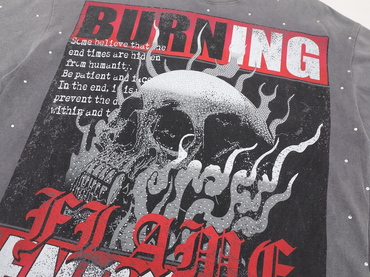 FIRST ROW Burning Flames Cropped Graphic T-Shirt ¡ª detail
