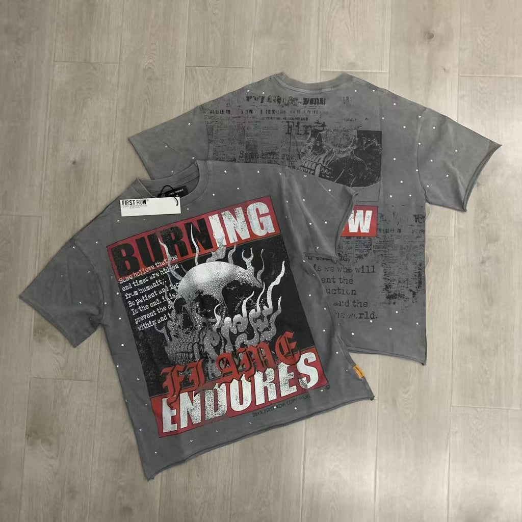 FIRST ROW Burning Flames Cropped Graphic T-Shirt ¡ª context