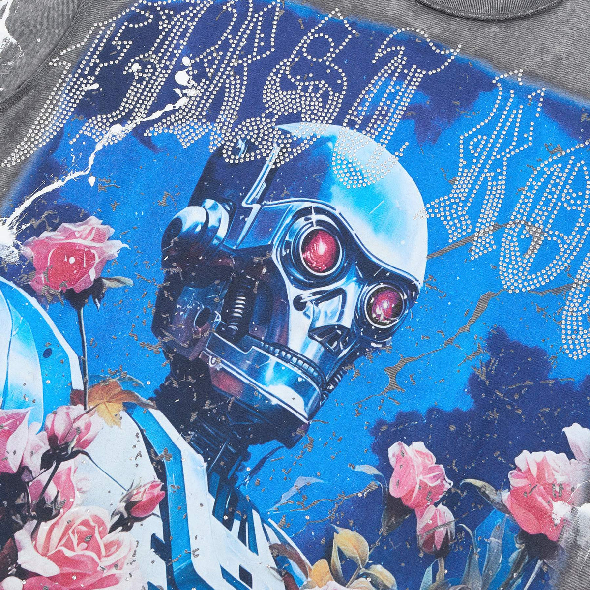 FIRST ROW Washed Grey Front & Back Graphic T-Shirt ¡ª detail