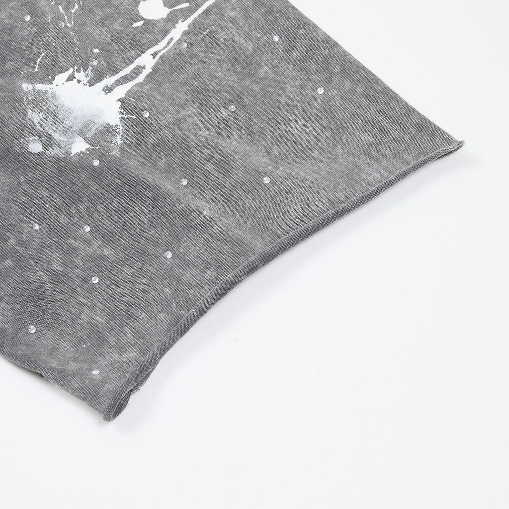 FIRST ROW Washed Grey Front & Back Graphic T-Shirt ¡ª detail