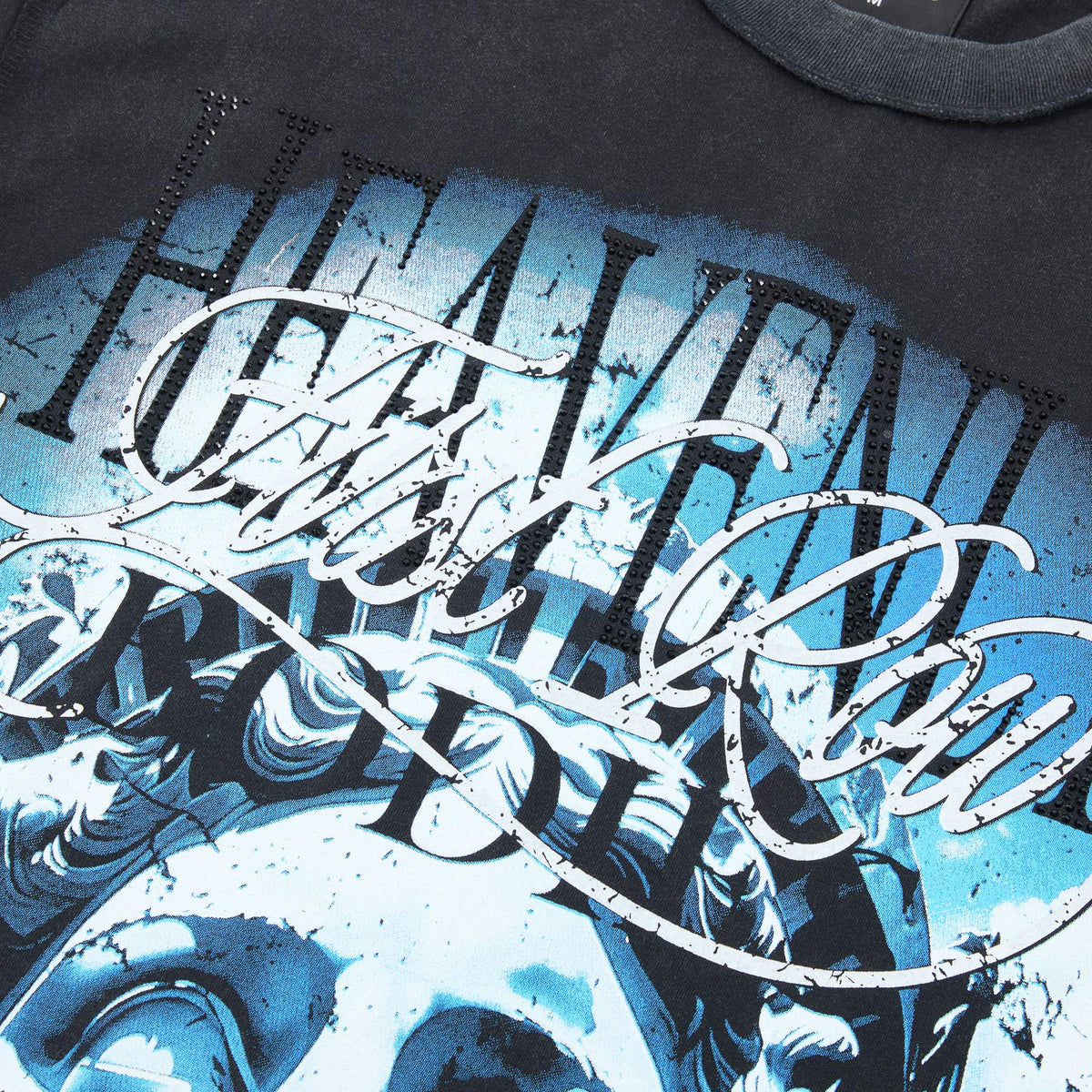 FIRST ROW Distressed Rhinestone Graphic T-Shirt ¡ª detail