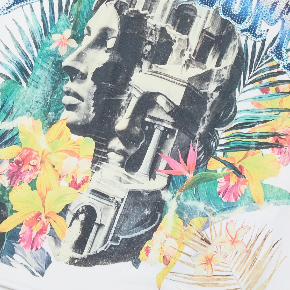 FIRST ROW Tropical Statue Rhinestone Graphic T-Shirt ¡ª detail