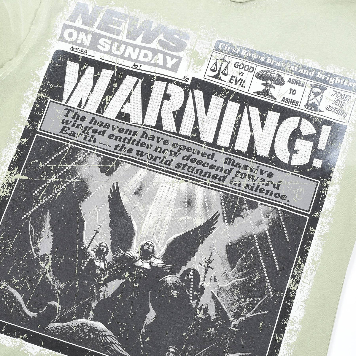 FIRST ROW Breaking News Warning From Heaven Cropped T-Shirt ¡ª detail