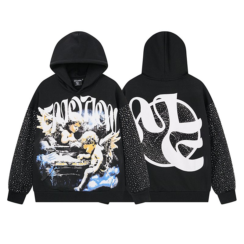 Mixed Emotion Angel Rhinestone Sleeve Graphic Hoodie ¡ª hero