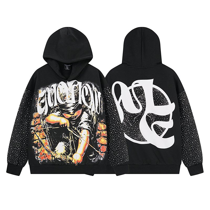 MIXED EMOTION Rhinestone Sleeve Graphic Hoodie ¡ª hero