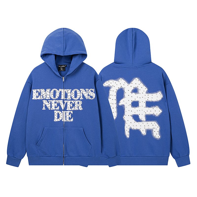 MIXED EMOTION Blue Rhinestone Zip Hoodie ¡ª hero