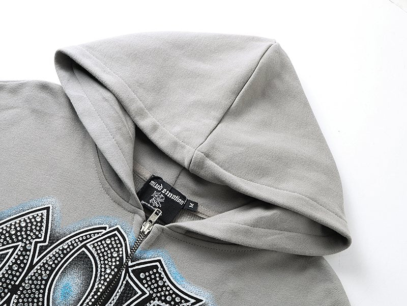 MIXED EMOTION Skateboard Graphic Zip Hoodie - Gray ¡ª detail
