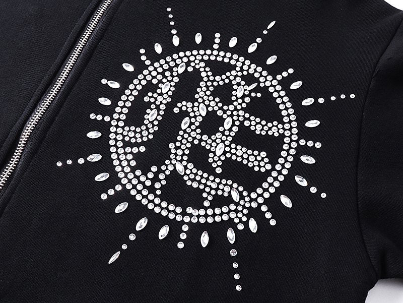 MIXED EMOTION Rhinestone Graphic Zip-Up Hoodie ¡ª detail