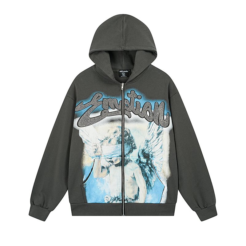 MIXED EMOTION Diamond Graphic Zip-Up Hoodie ¡ª front