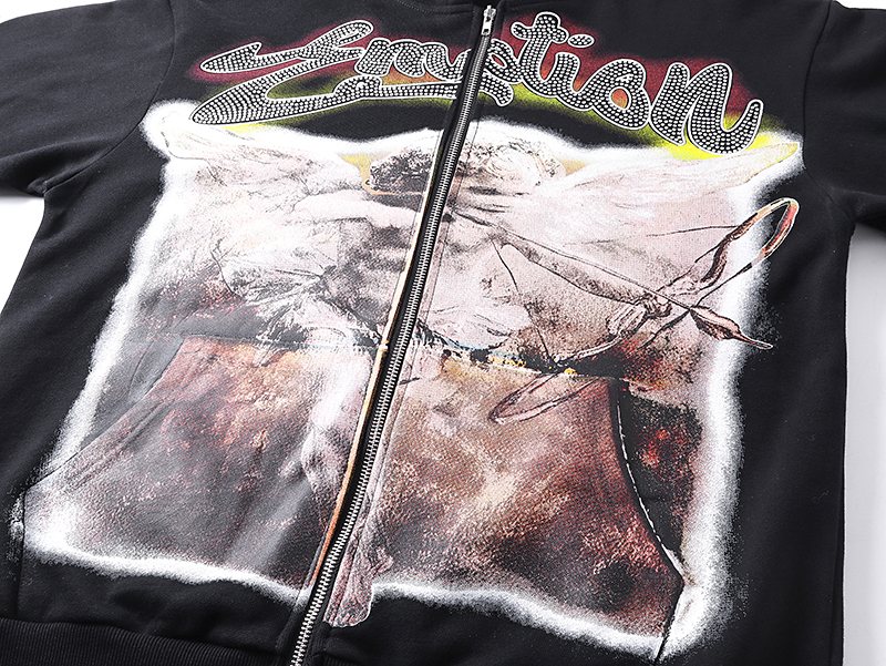 Mixed Emotion Black Zip-Up Graphic Hoodie ¡ª detail
