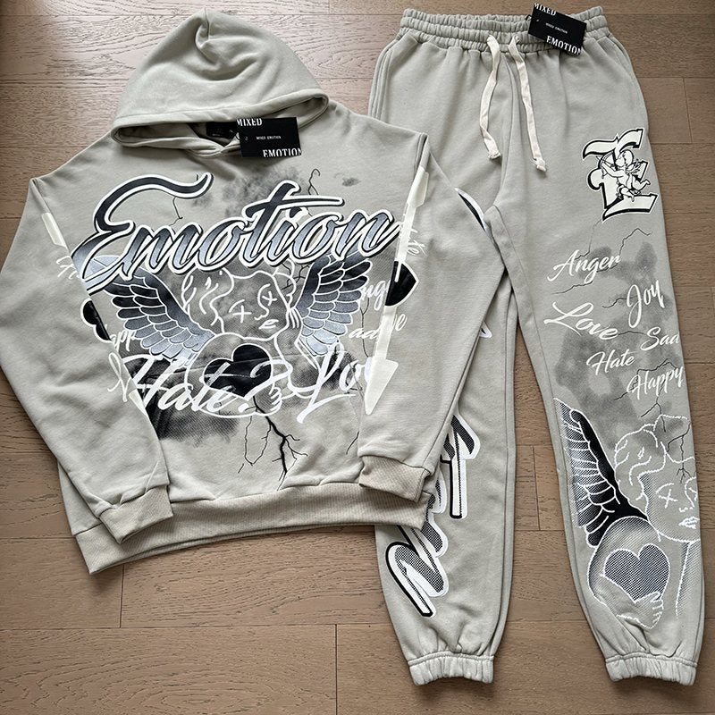 MIXED EMOTION Graffiti Graphic Hoodie & Jogger Matching Set ¡ª front