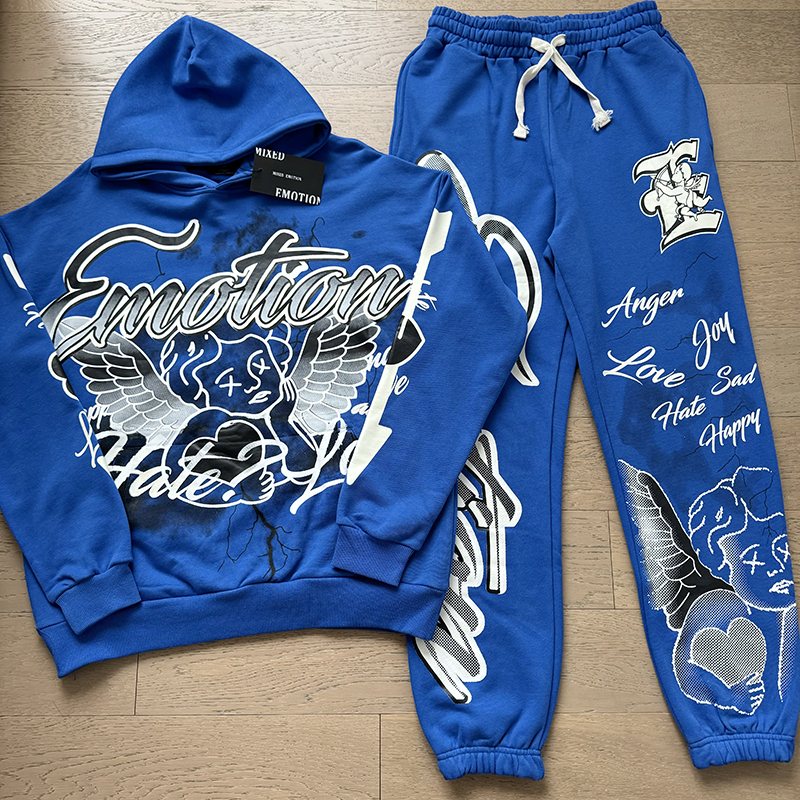 MIXED EMOTION Graffiti Graphic Hoodie & Jogger Matching Set ¡ª front
