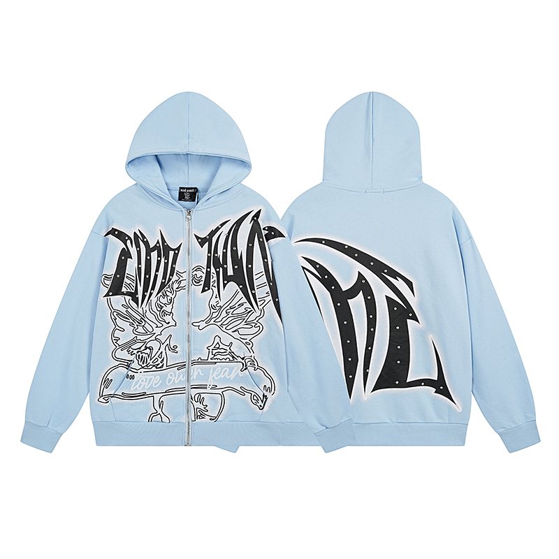 MIXED EMOTION Rhinestone Graphic Full-Zip Hoodie ¡ª front