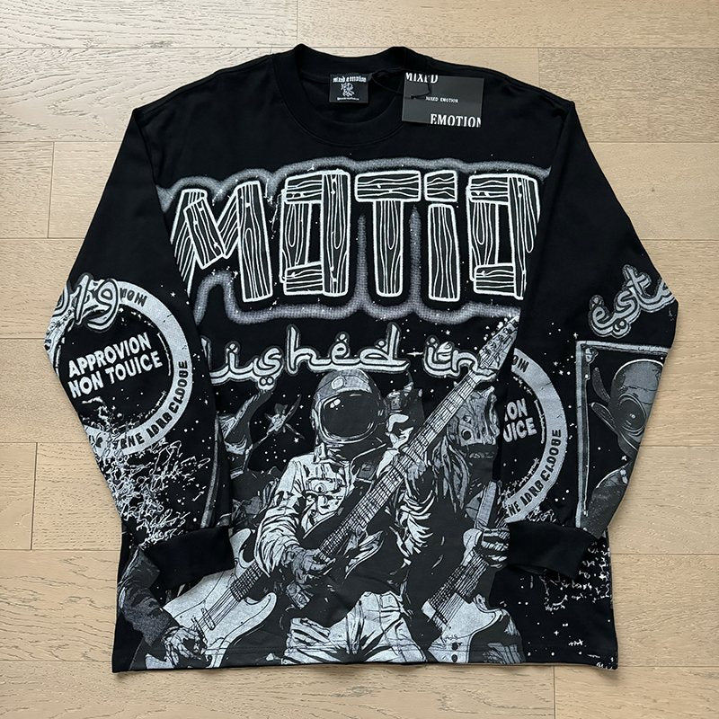 MIXED EMOTION Black All-Over Graphic Long-Sleeve T-Shirt ¡ª front
