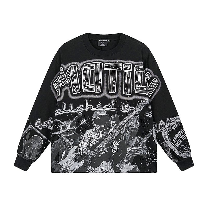 MIXED EMOTION Black All-Over Graphic Long-Sleeve T-Shirt ¡ª hero