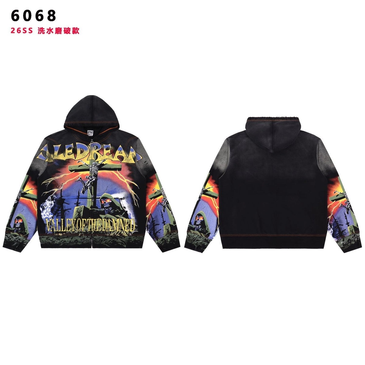 VALE USA Valley of the Damned Skeleton Graphic Zip Hoodie ¡ª hero