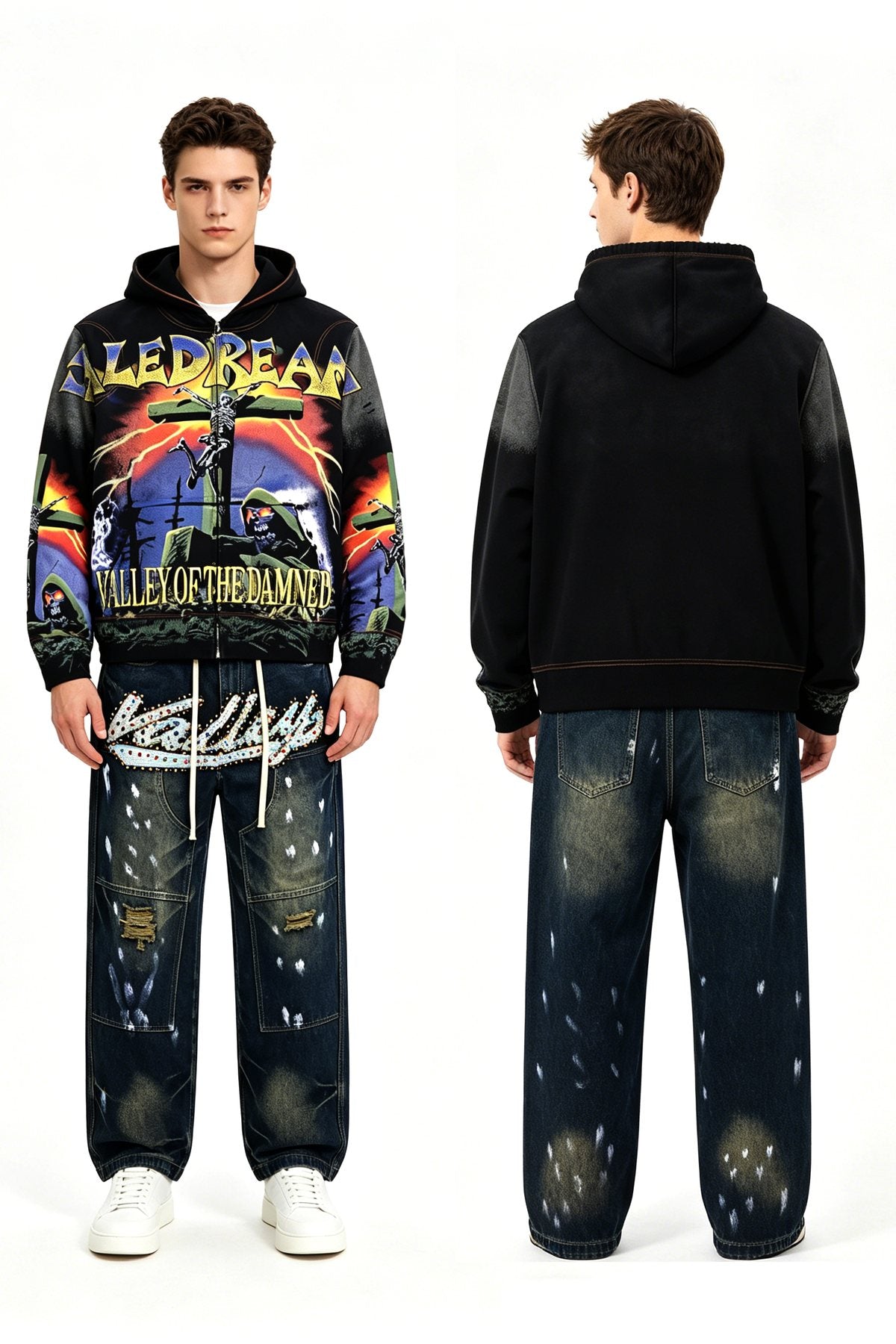 VALE USA Valley of the Damned Skeleton Graphic Zip Hoodie ¡ª context